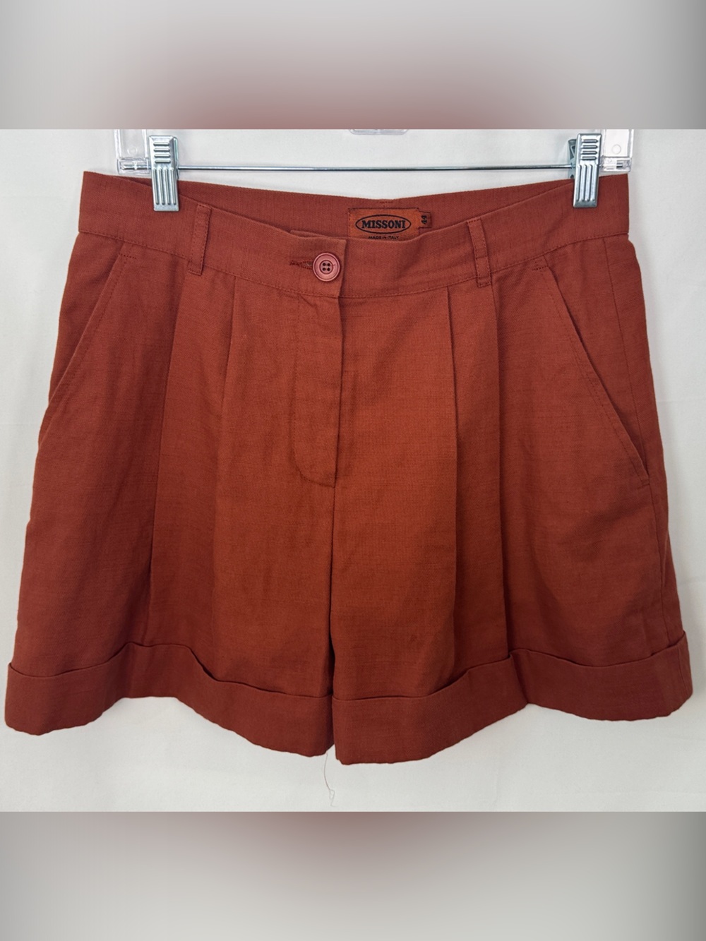 Missoni Rust Orange Pleated Linen Cotton Blend Shorts IT 44 US 8